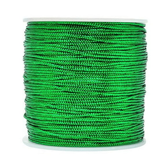 Mandala Crafts Metallic Cord Tinsel String Rope for Ornament Hanging, Decorating, Gift Wrapping, Crafting; Non Elastic 1mm 120 Yards, Green