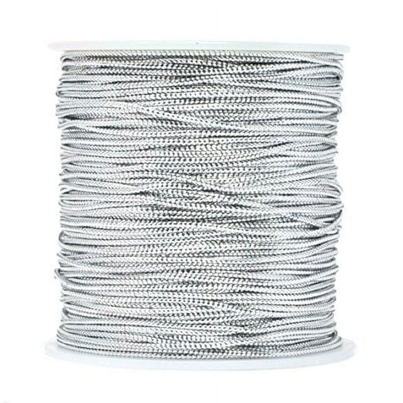 Mandala Crafts Metallic Cord Tinsel String Rope for Ornament Hanging, Decorating, Gift Wrapping, Crafting; Non Elastic 1mm 120 Yards, Silver