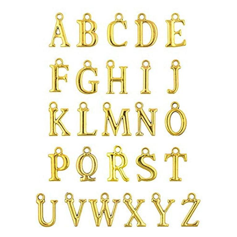 Mandala Crafts Name Initial Alphabet Letter Charm Loose Beads for Pendant Necklace Bracelet Earring Jewelry Making - Gold 4 Sets