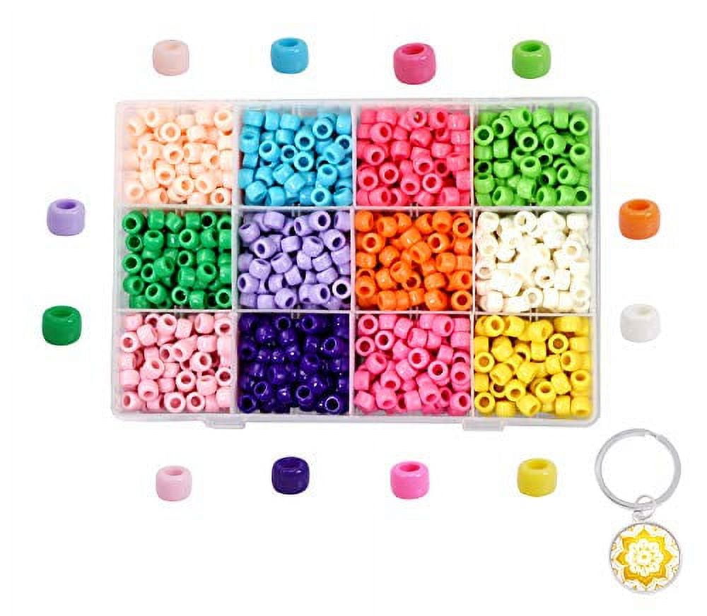 Mandala Crafts Plastic Big Pony Beads Bulk Kit with Organizer Box for Kid  Crafts, Bracelet Jewelry Making, Hair Braiding, Dream Catchers,1200 CT 9mm  Opaque Kaleidoscope 