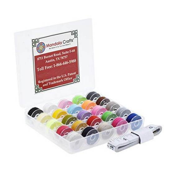 Mandala Crafts Pre-Wound Sewing Thread Bobbin Set for Singer Kenmore Bernina Brother Janome Sewing Machine 25 X 88 Yards Assorted Color