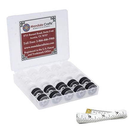Mandala Crafts Pre-Wound Sewing Thread Bobbin Set for Singer Kenmore Bernina Brother Janome Sewing Machine Black and White 25 X 88 Yards