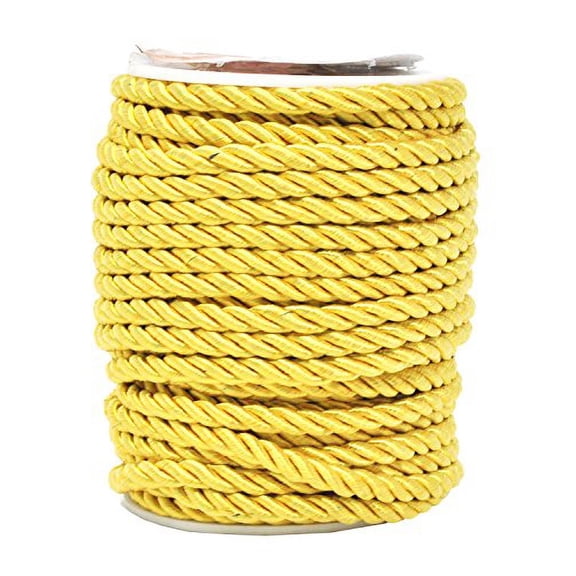 Mandala Crafts Rayon Twisted Cord Trim, Shiny Viscose Cording for Home Décor, Upholstery, Curtain Tieback, Honor Cord (5mm, Gold)