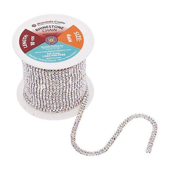 Mandala Crafts Rhinestone Cup Chain Trim Roll for Jewelry Making, Glass Crystal Glam Decor, Simulated Diamond Bling Wraps, Veils, Cakes