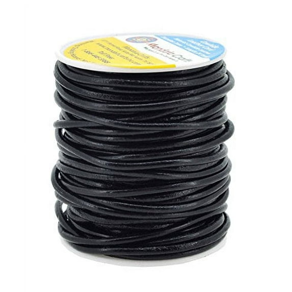 Mandala Crafts Round Cowhide Genuine Leather String Cord, Natural Rawhide Rope for Jewelry Making, Kumihimo Braiding, Shoelaces (3mm, Black)
