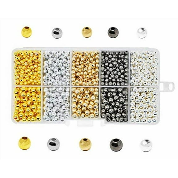 Mandala Crafts Round Spacer Beads for Jewelry Making and DIY Crafting 1500 Gold Silver Gunmetal Loose Metallic Plastic Beads 4mm 5mm