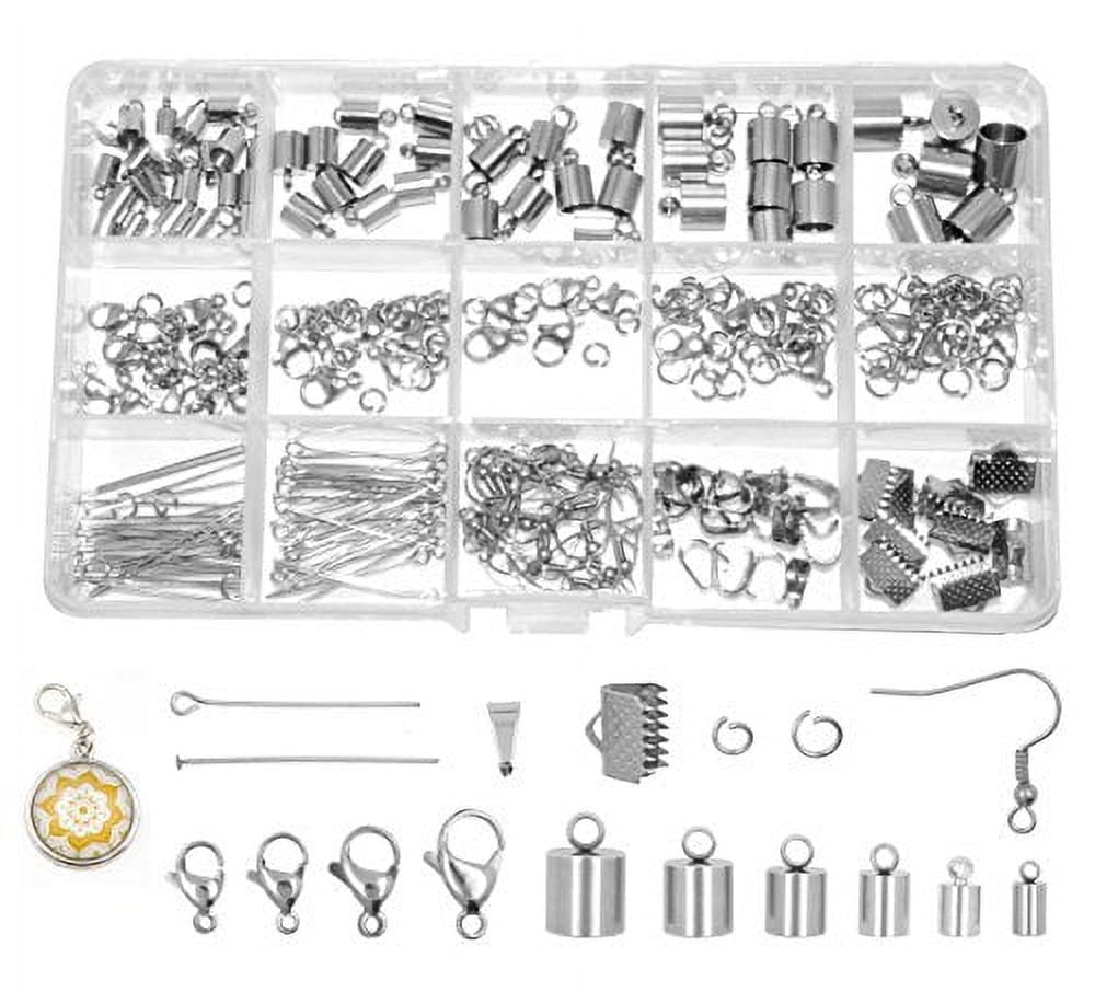 Mandala Crafts Stainless Steel Kumihimo Cord End Cap, Clasp, Ribbon Clamp, Bail Jewelry Finding Supplies Starter Kit (Endcaps, Lobster Clasps, Jump Rings, Pins, Earring Hooks, Bails, Ribbon Ends)