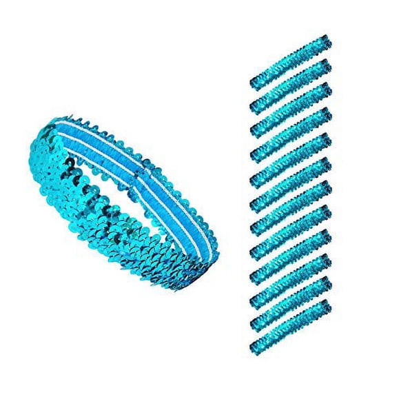Mandala Crafts Stretch Elastic Sequin Headband, Sparkle Glitter Fashion Head Band 12 Pack Set for Sports, Dance, Party, Women, Girls, Babies (Teal)