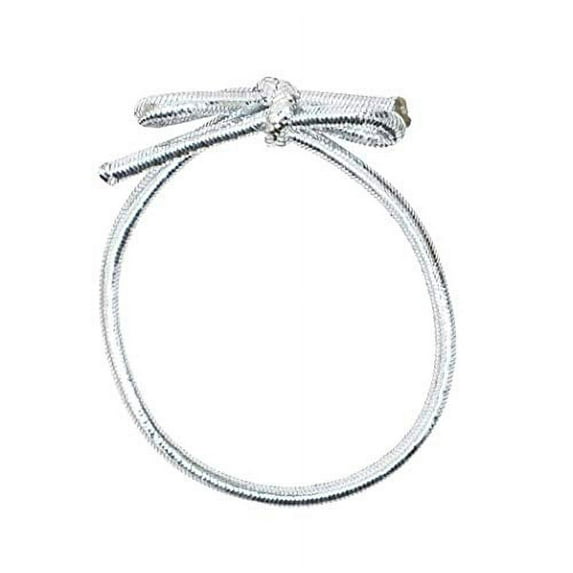 Mandala Crafts Stretch Loops with Pre-Tied Bows from Elastic Ribbon Metallic String for Gifts, Boxes, Tags; Pack of 100 (Silver, 18 Inches)
