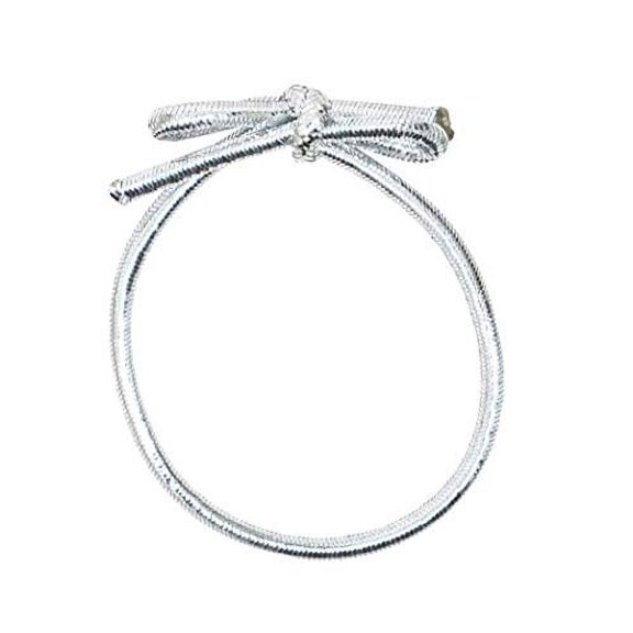 Mandala Crafts Stretch Loops with Pre-Tied Bows from Elastic Ribbon Metallic String for Gifts, Boxes, Tags; Pack of 100 (Silver, 18 Inches)