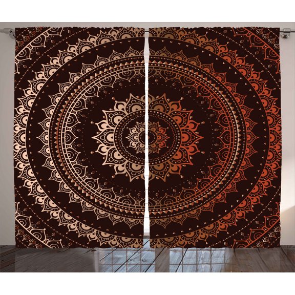 Ambesonne Mandala Curtains 2 Panel Set, Universe, 108" x 108", Chestnut Brown