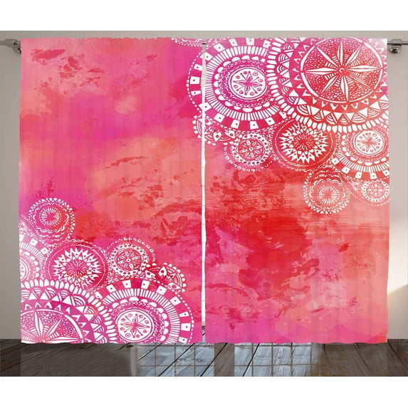 Ambesonne Mandala Curtains 2 Panel Set, Motifs, 108" x 84", Pink Coral White