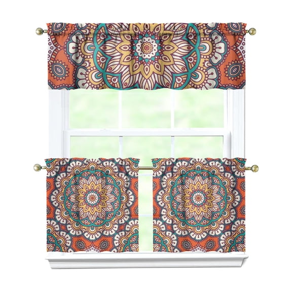 Mandala Curtains 24 Inch Short - 3 Panel Set, Psychedelic Geometric Abstract Meditation Pattern, Spiritual Healing Energy Rod Pocket Window Curtain for Zen, Boho, Living Room, Bedroom, Easy Wash