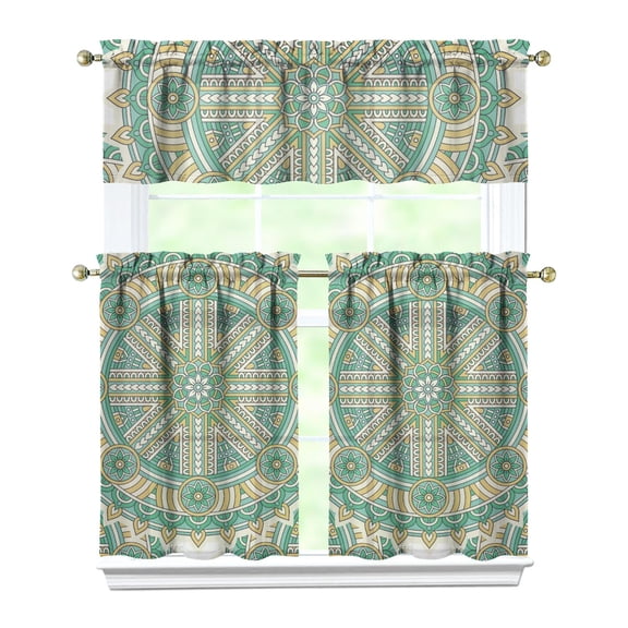 Mandala Curtains 36 Inch Short - 3 Panel Set, Psychedelic Geometric Abstract Meditation Pattern, Spiritual Healing Energy Rod Pocket Window Curtain for Zen, Boho, Living Room, Bedroom, Easy Wash