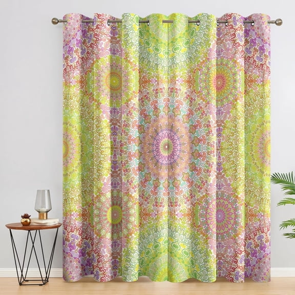 Mandala Curtains, Hippie Colorful Blackout Curtains For Bedroom Living Room Home Decor, Indian Bohemian Patterned Grommet Drapes 42"W x 63"L