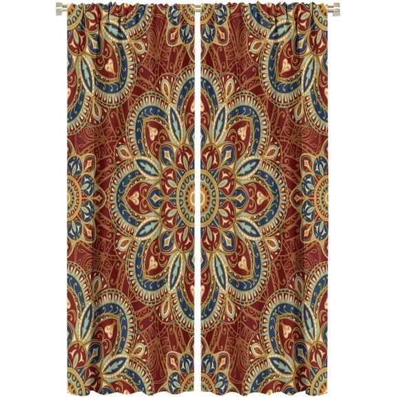 Mandala Curtains Retro Eastern Style Mandala Flowers Brown Art Print for Bedroom Living Room Bathroom Kitchen Decor Rod Pocket Blackout Window Drape 42x63in
