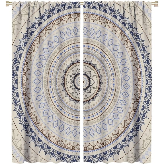 Mandala Curtains Retro Mandala Style Eastern Classic Bohemian Art Print for Bedroom Living Room Bathroom Kitchen Decor Rod Pocket Blackout Window Drape 55x63in