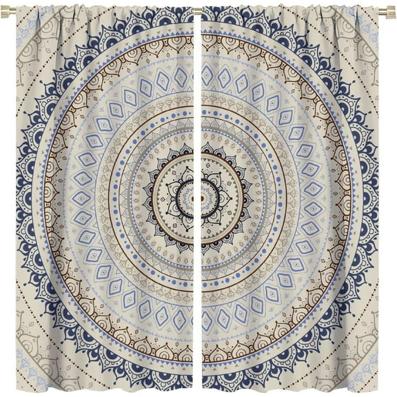 Mandala Curtains Retro Mandala Style Eastern Classic Bohemian Art Print for Bedroom Living Room Bathroom Kitchen Decor Rod Pocket Blackout Window Drape 52x84in