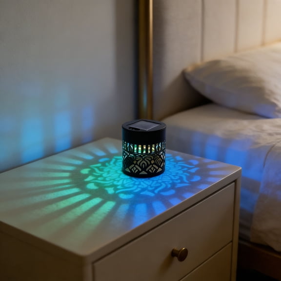 Mandala Cutout Metal Projection Lights Dual-Use Freestanding & Wall Mount Waterproof Solar Step Fence Lamp for Garden Patio Backyard Yard Decor
