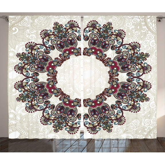 Ambesonne Tribal Curtains 2 Panel Set, Aztec Mandala, 108" x 84", Multicolor