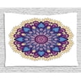 thumbnail image 1 of Mandala Decor Tapestry, Flower Shaped Universe Chart with Color Contour Occult Esoteric Folk Image, Wall Hanging for Bedroom Living Room Dorm Decor, 80W X 60L Inches, Purple Yellow, by Ambesonne, 1 of 2