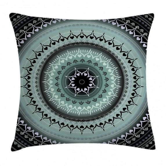 Mandala Decor Throw Pillow Cushion Cover, Vintage Yantra Icon with Ethnic Lines Path of Soul Inner Peace Energy Design, Decorative Square Accent Pillow Case, 24 X 24 Inches, Blue Black, by Ambesonne