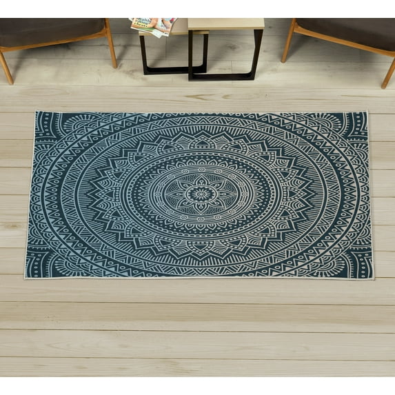 Mandala Decorative Rug, Abstract Floral Design with Themes Native South East Folkloric Illustration, Quality Carpet for Bedroom Dorm and Living Room, 6 Sizes, Dark Teal, by Ambesonne
