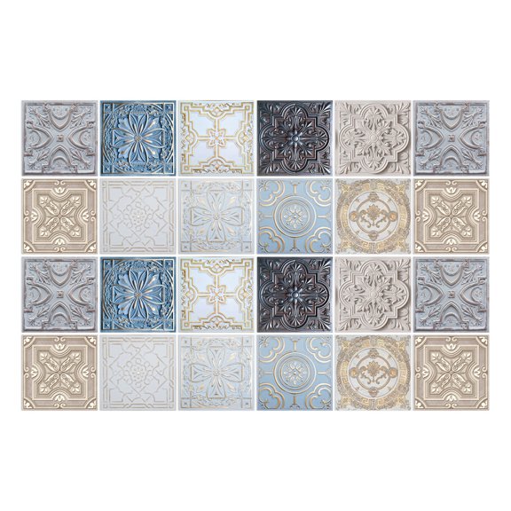 Mandala Decorative Tile Stickers Set 24 Pcs 3.9x3.9/5.9x5.9 Inch Peel and Stick Self Adhesive Removable Moroccan Tiles Backsplash Oil Proof Waterproof Kitchen Bathroom Furniture Staircase Home Decor