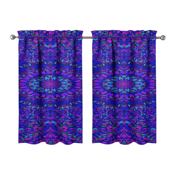 Mandala Design Kitchen Curtains - Vintage Tier Cafe Curtains for Bathroom Living RV Rod Pocket Window Drapes 36 Inch 2 Panels Set 28"x36" Window Treatment Tiers