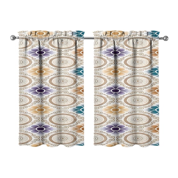 Mandala Design Kitchen Curtains - Vintage Tier Cafe Curtains for Bathroom Living RV Rod Pocket Window Drapes 36 Inch 2 Panels Set 28"x36" Window Treatment Tiers