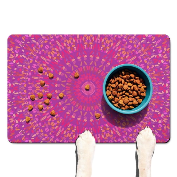 Mandala Dog Feeding Mat - Bohemian Style Non-Slip Pet Food Mat with Waterproof Absorbent Layers, 4-Layer Protection for Messy Eaters, Ethnic Design Meditation Space Inspired