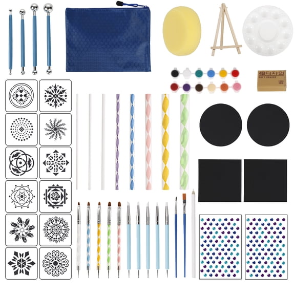 Mandala Dot Painting Complete Kit for Beginner All in One Dot Art Supply with Stencil Acrylic Paint Dotting Tool Mini Easel Palette Storage Bag for Adult and Kid
