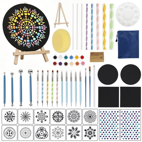 Mandala Dot Painting Complete Kit for Beginner All in One Dot Art Supply with Stencil Acrylic Paint Mandala Dotting Tool Mini Easel Palette Storage Bag for Adult and Kid,Rock Painting Kit
