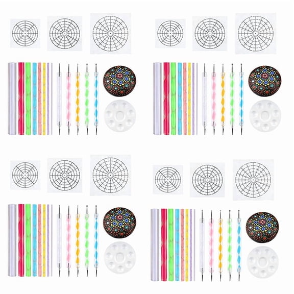 Mandala Dotting Stencil Tools Rock Painting Kit Ball Stylus Dotting Tools Include Stencil, Paint Tray (68 Pack)