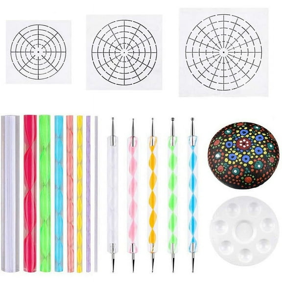 Mandala Dotting Stencil Tools Rock Painting Kit Stylus Dotting Tools Include Stencil, Paint Tray (17 Pack)