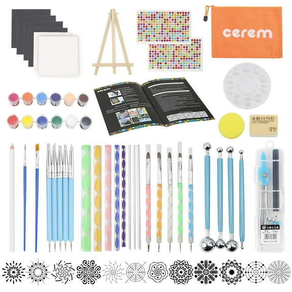 Cerem Mandala Dotting Tools Kit with Acrylic Paints & Stencils for DIY Rock Painting, Zen Therapy & Mindfulness