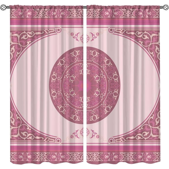 Mandala Dried Rose Window Curtains & Drapes, Circle Cosmos Esoteric Window Treatments 2-Panel Set & Rod Pocket, Breathable Lightweight Decorative Curtain for Living Room Bedroom Study-W42xL54in