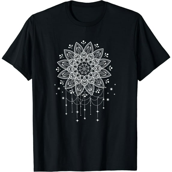Mandala Druck für Frauen im Boho Style T-Shirt Black 2X-Large
