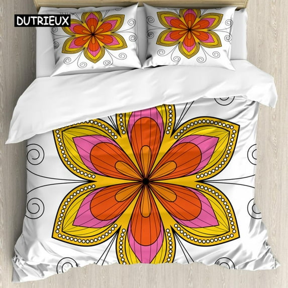 Mandala Duvet Cover Set Boho Style Ethnic Colorful Spring Garden Themed Multicolor Polyester Bedding