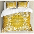 thumbnail image 1 of Mandala Duvet Cover Set, Border with Large Flowers and Curls Chrysanthemums Peonies Rococo Style, Decorative 3 Piece Bedding Set with 2 Pillow Shams, Queen Size, Eggshell Earth Yellow, by Ambesonne, 1 of 3