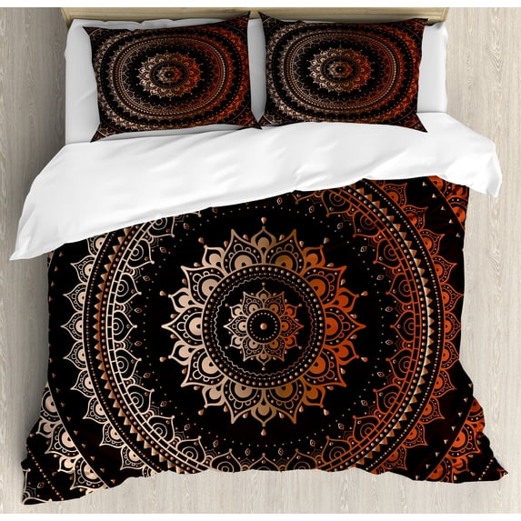 Mandala Duvet Cover Set, Circle Universe and Cosmos Esoteric Image Print, Decorative 3 Piece Bedding Set with 2 Pillow Shams, Queen Size, Chestnut Brown, by Ambesonne
