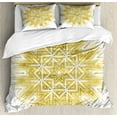thumbnail image 1 of Mandala Duvet Cover Set, Geometric Elements Vintage Vivid Motif Oriental Style, Decorative 3 Piece Bedding Set with 2 Pillow Shams, Queen Size, Yellow and White, by Ambesonne, 1 of 3