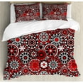 thumbnail image 1 of Mandala Duvet Cover Set, Geometric Shapes Forming Flower Mosaic Style Design Illustration, Decorative 3 Piece Bedding Set with 2 Pillow Shams, Queen Size, Orange White Black, by Ambesonne, 1 of 3