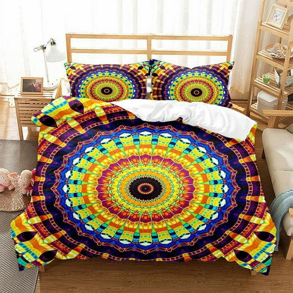 Mandala Duvet Cover Set King Size Bohemian Style Mandala Elephant Pattern Polyester Bedding Set for Boys Kids Teens