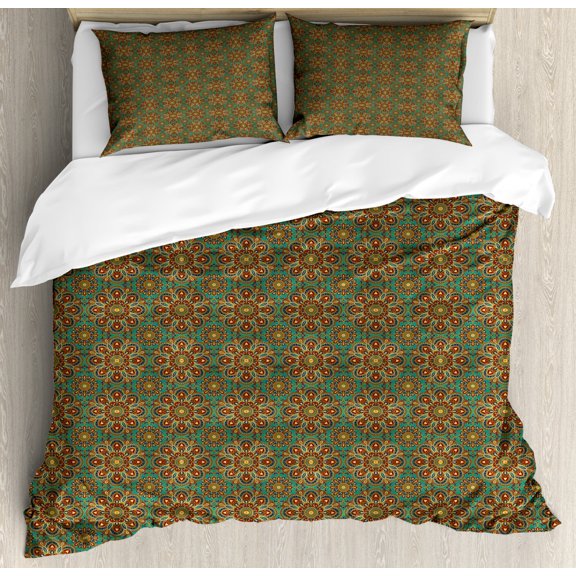 Mandala Duvet Cover Set King Size, Complex Floral Pattern with Middle Eastern Cultural Inspirations Mystic Oriental, Decorative 3 Piece Bedding Set with 2 Pillow Shams, Multicolor, by Ambesonne