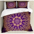 thumbnail image 1 of Mandala Duvet Cover Set King Size, Round Bohemian Arabesque Motif Leaves Figure Folkloric Ethnic Print, Decorative 3 Piece Bedding Set with 2 Pillow Shams, Violet Purple and Yellow, by Ambesonne, 1 of 3