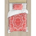 thumbnail image 1 of Mandala Duvet Cover Set, Lace Inspired Motifs Flourishing Nature Theme Ornate Curves and Swirls, Decorative 2 Piece Bedding Set with 1 Pillow Shams, Twin Size, Orange, by Ambesonne, 1 of 3