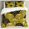 thumbnail image 1 of Mandala Duvet Cover Set, Overlapping Round Shapes Scale Retro Revival Fashion with Art Elements, Decorative 3 Piece Bedding Set with 2 Pillow Shams, King Size, Yellow and Black, by Ambesonne, 1 of 3