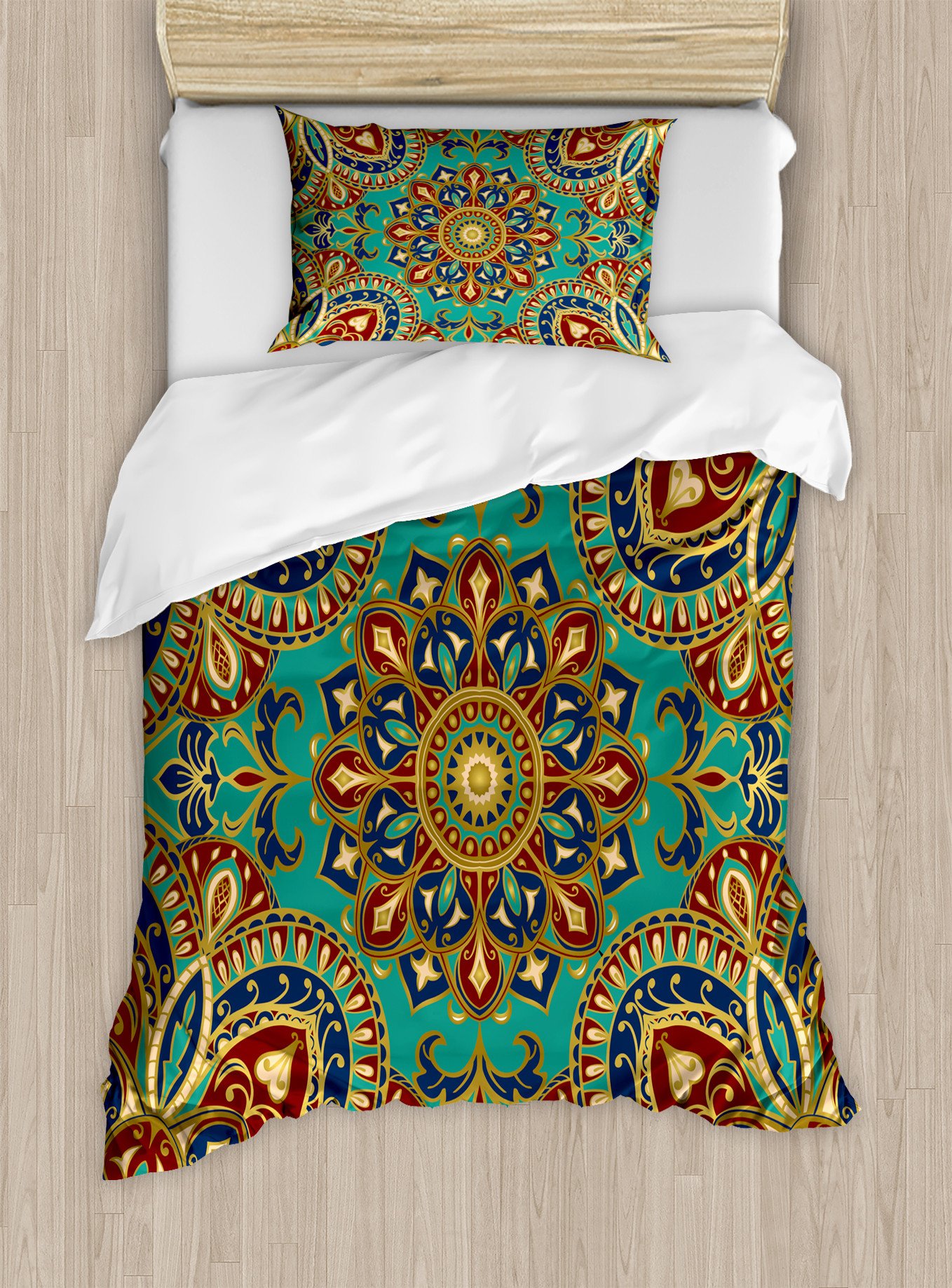 Mandala Duvet Cover Set, Pattern Style Eastern Medieval Motifs Oriental