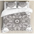 thumbnail image 1 of Mandala Duvet Cover Set Queen Size, Asian Psychedelic Circular Element Artistic Lotus Ethnic Eastern Culture Theme, Decorative 3 Piece Bedding Set with 2 Pillow Shams, Black White, by Ambesonne, 1 of 3